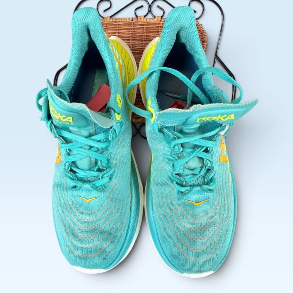 HOKA Mach 5 Women’s Size 8B Turquoise Yellow Running Shoes - Picture 12 of 13